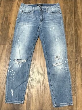 Judy Blue Mid Rise Relaxed Ankle Jeans Splatter Distressed 11/30 Light